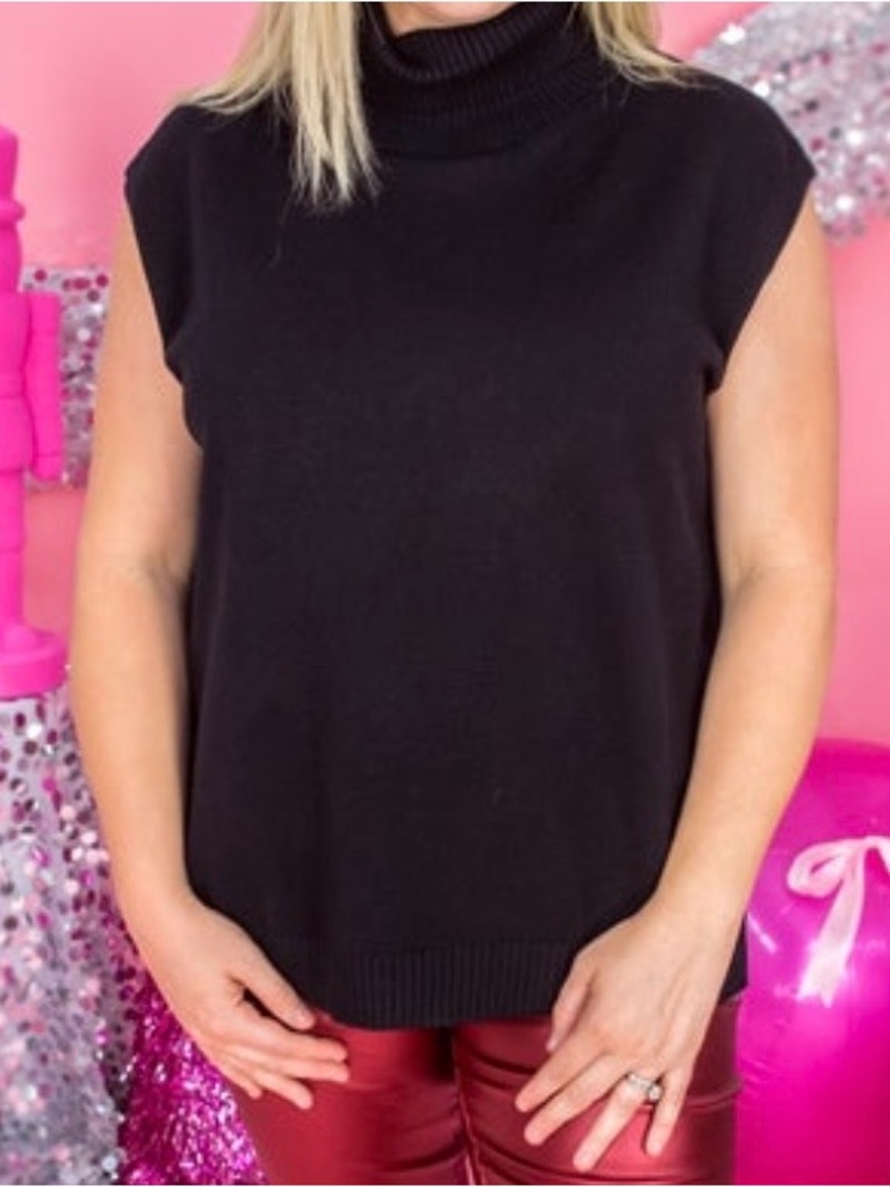 Umgee Black Ribbed Turtleneck Sweater